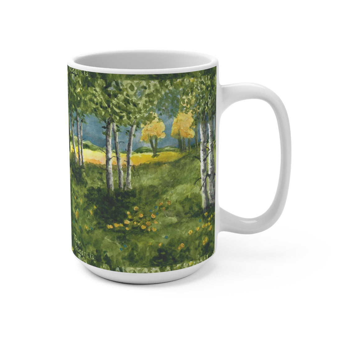 15oz Ceramic Mug — Birch Forest Landscape Painting Coffee Cup