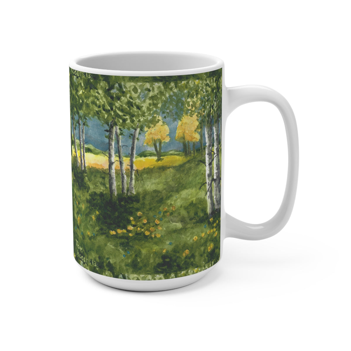 15oz Ceramic Mug — Birch Forest Landscape Painting Coffee Cup