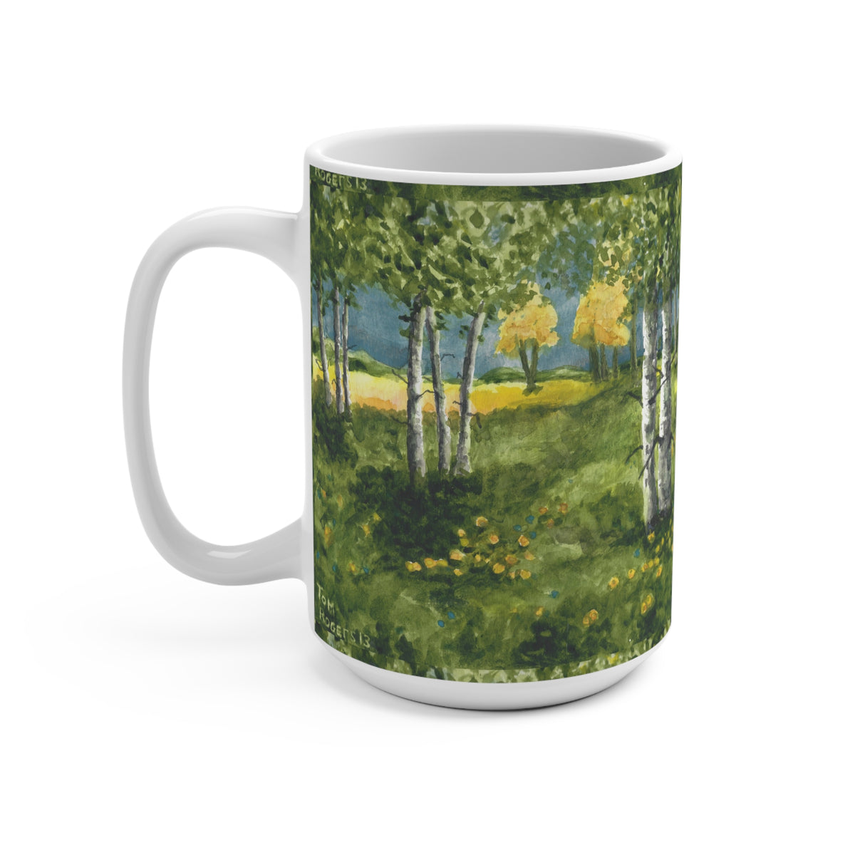 15oz Ceramic Mug — Birch Forest Landscape Painting Coffee Cup