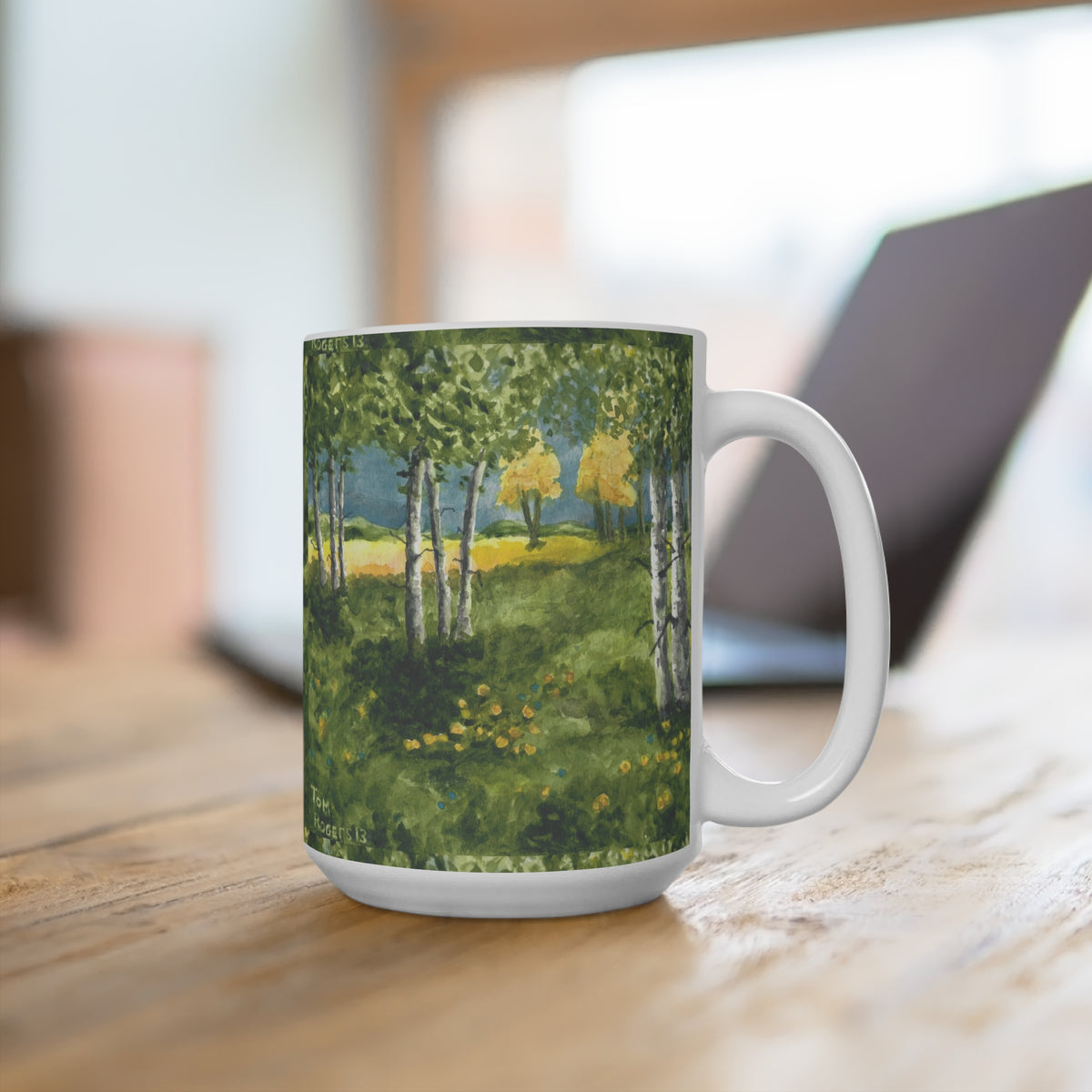 15oz Ceramic Mug — Birch Forest Landscape Painting Coffee Cup