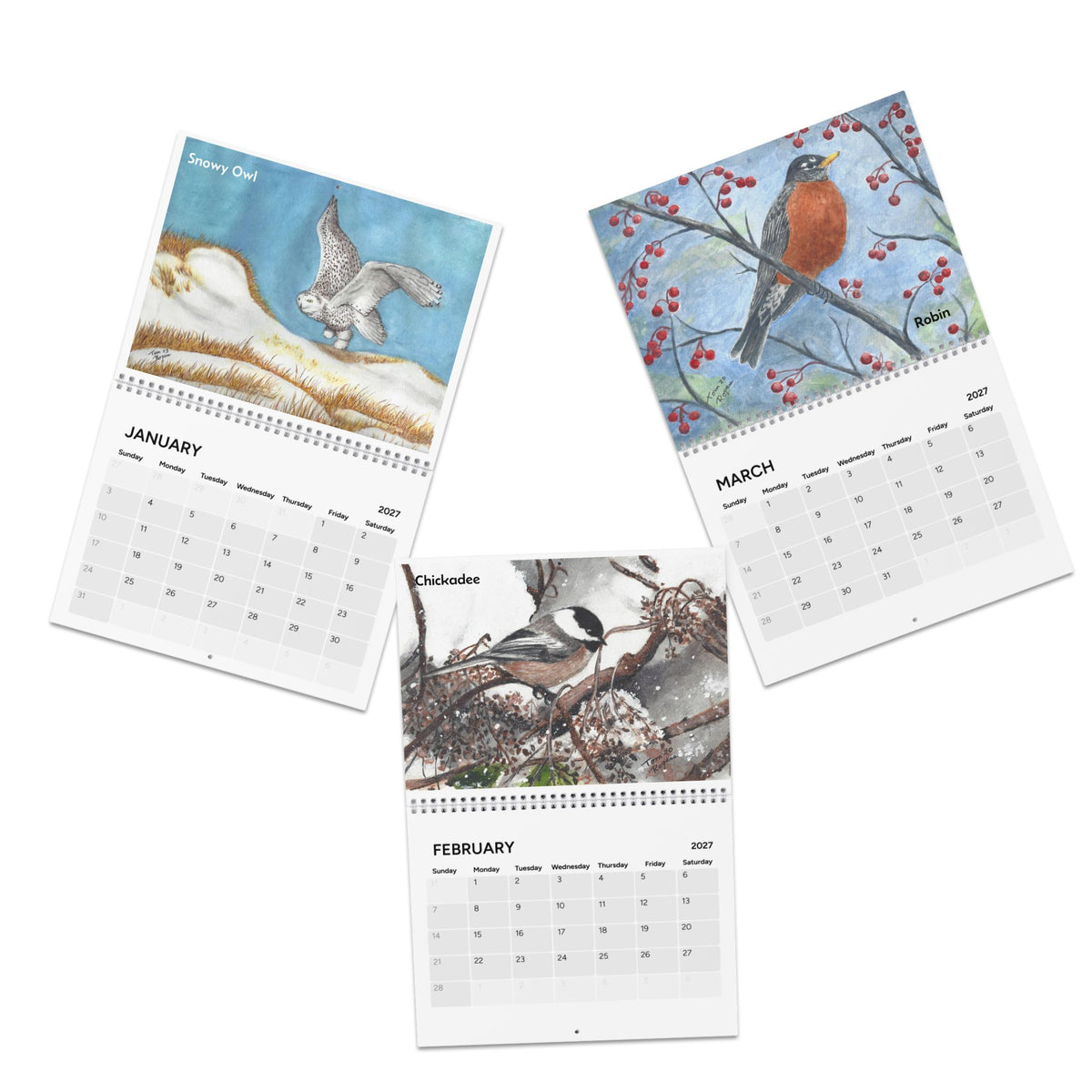 Birds of the Year 2027 Calendar — Watercolor Bird Wall Calendar