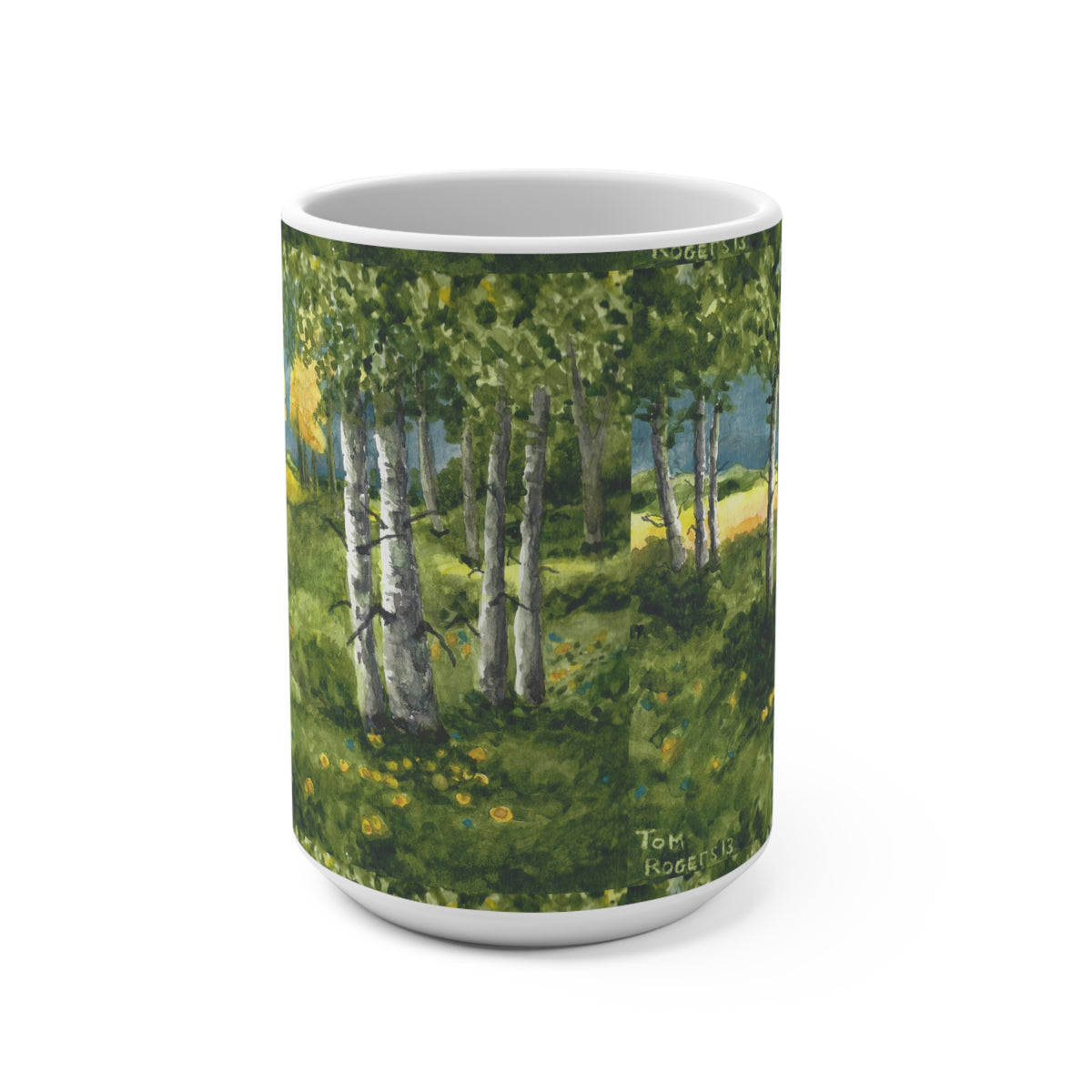 15oz Ceramic Mug — Birch Forest Landscape Painting Coffee Cup