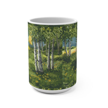 15oz Ceramic Mug — Birch Forest Landscape Painting Coffee Cup