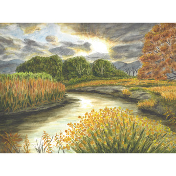 Marschland with water, sunset
