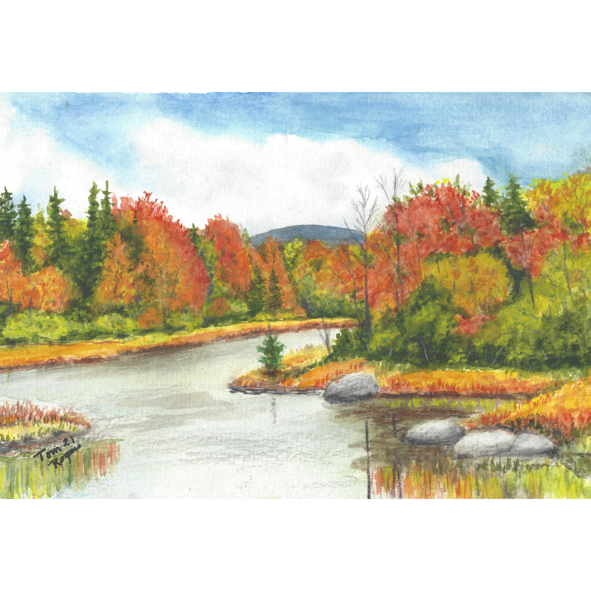 fall scene trough the woods with river